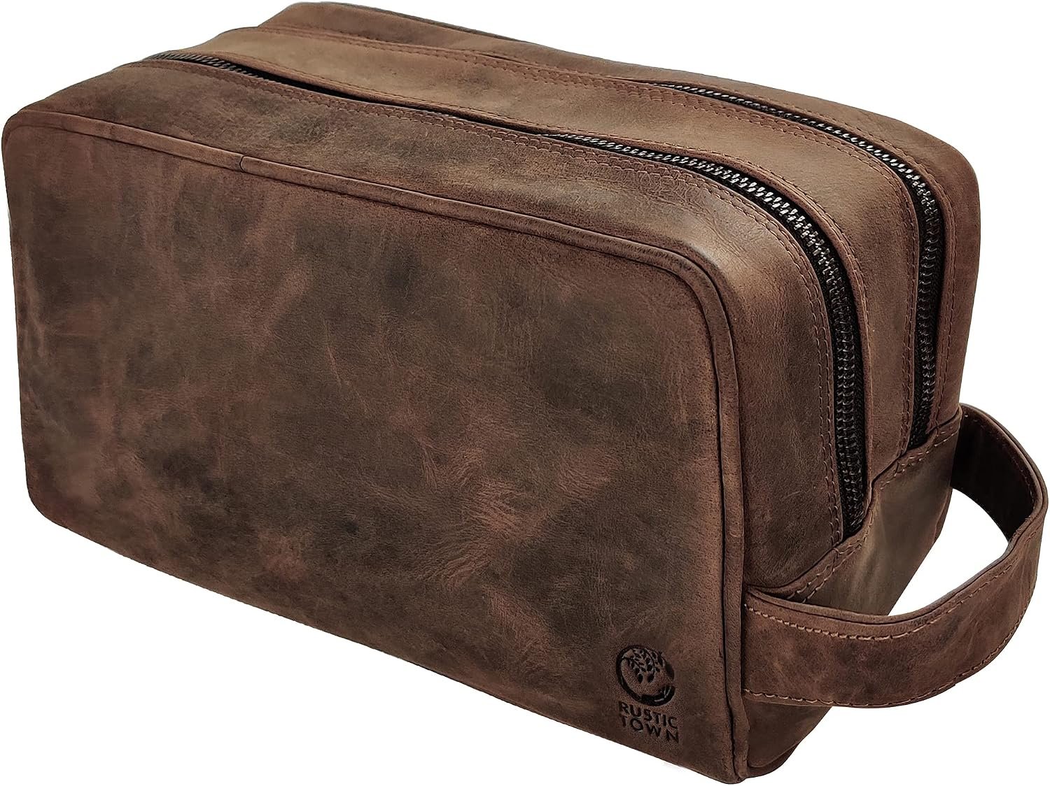 Leather Travel Toiletry Bag for Men, Full Grain Cosmetic Dopp Kit Organizer