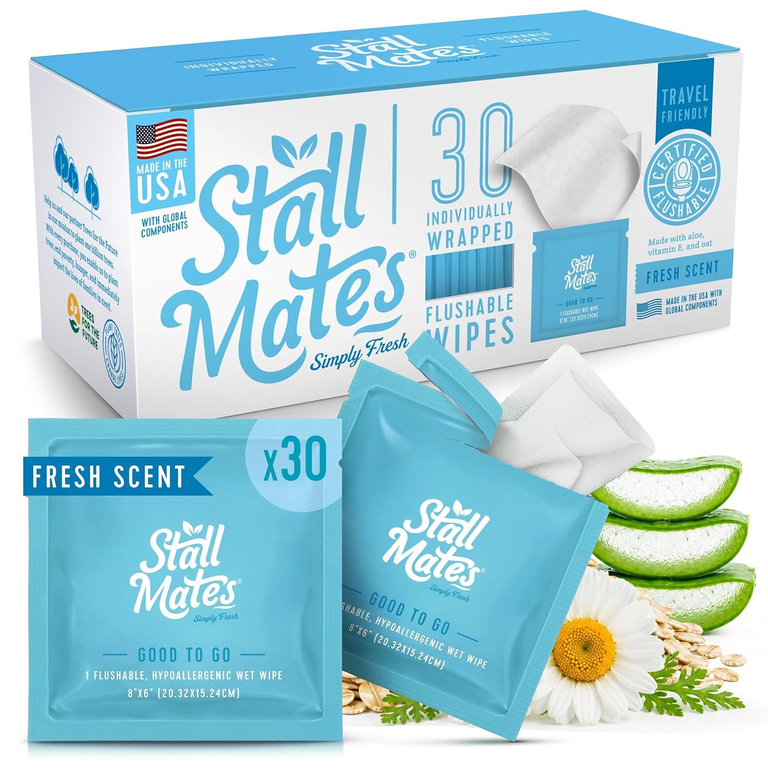 Stall Mates Flushable Wipes, Simply Fresh Scent, 30 Count