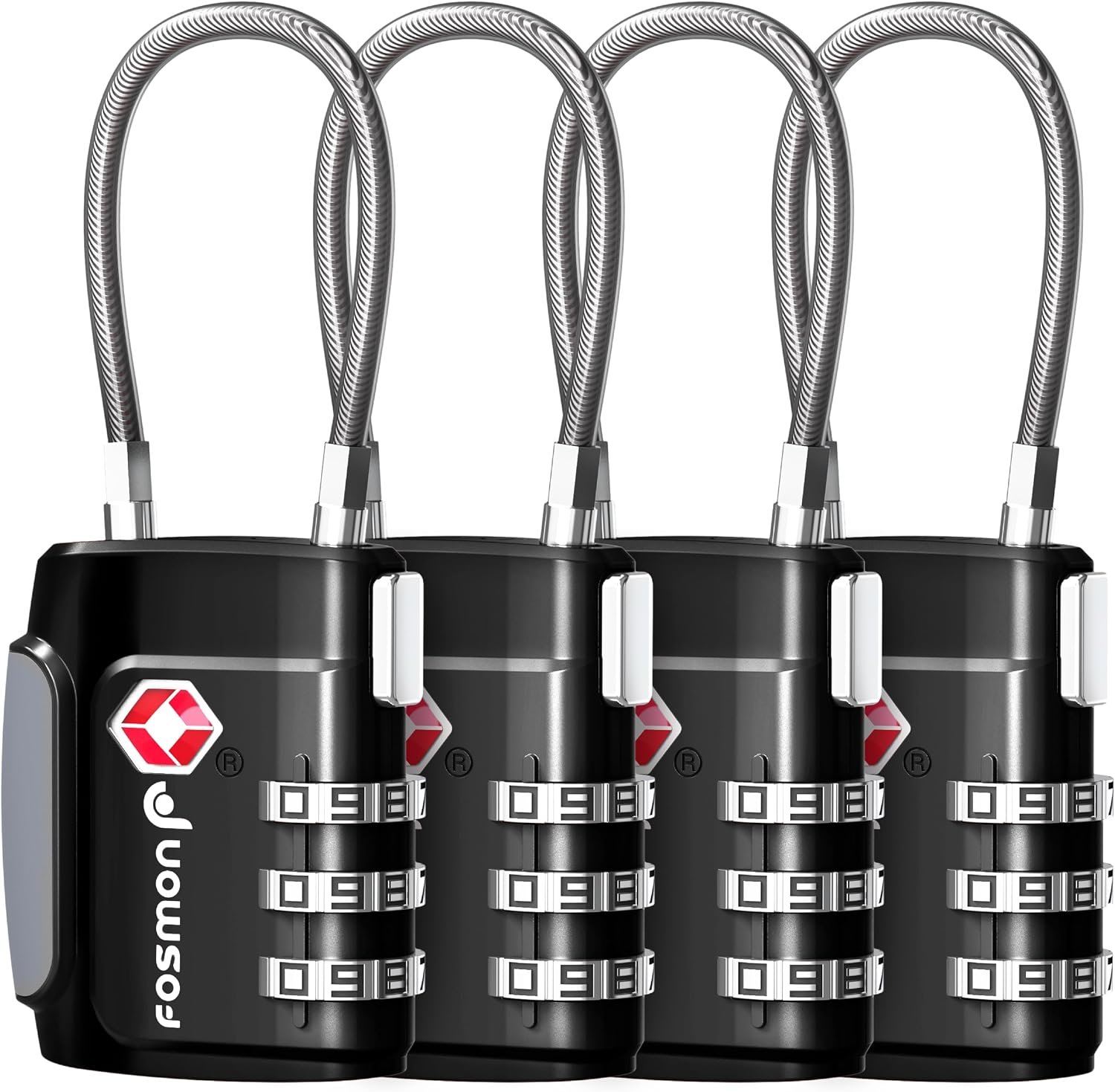 Fosmon TSA Approved Cable Luggage Locks, 3 Digit Combination, 4 Pack