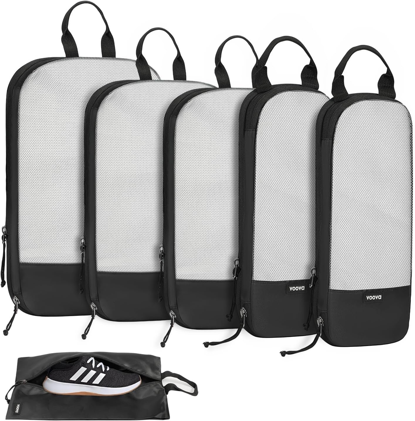 Voova Compression Packing Cubes for Travel, 6 Piece Set, Black