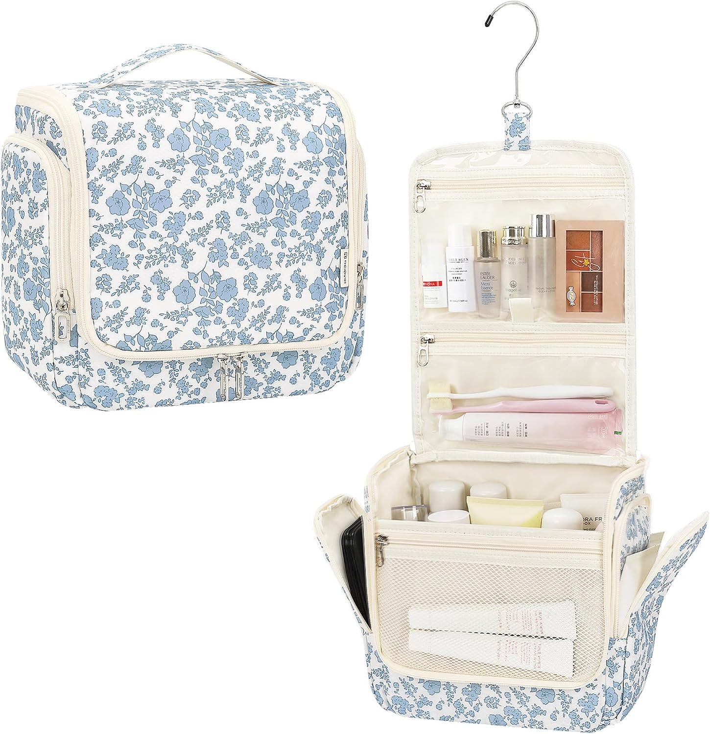 Relavel Hanging Toiletry Bag for Women, Travel Makeup Organizer Bag, Floral