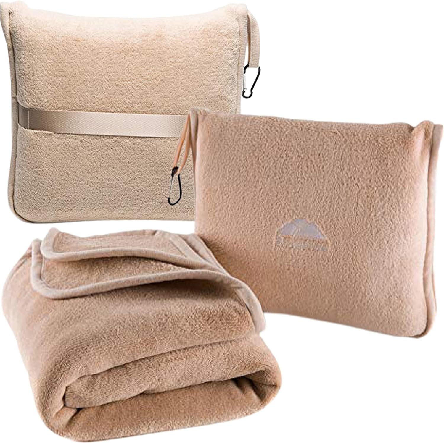 BlueHills Premium Soft Travel Blanket Pillow Airplane Throws Packable Beige