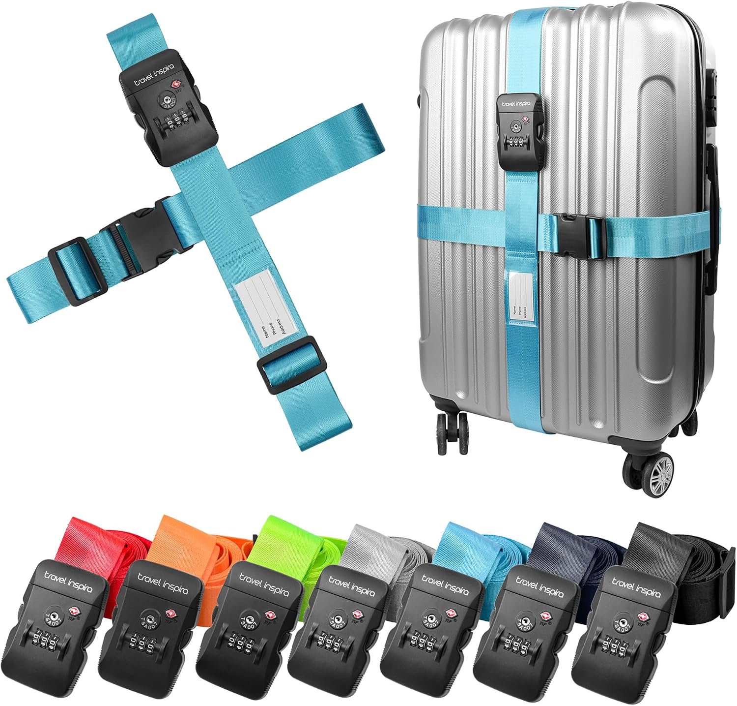 Travel Inspira TSA Approved Luggage Straps 2 Pack Suitcase Belt