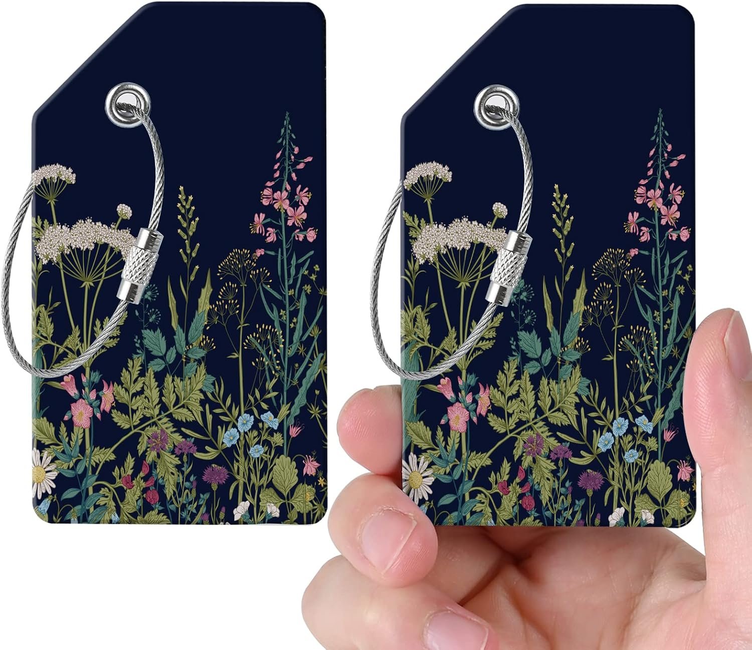 2 Luggage Tags, (1/inch Smaller Than Traditional) Perfect for Quick Luggage Identification with Stainless Steel Ring and Address Card for Travel and Luggage (Flower)