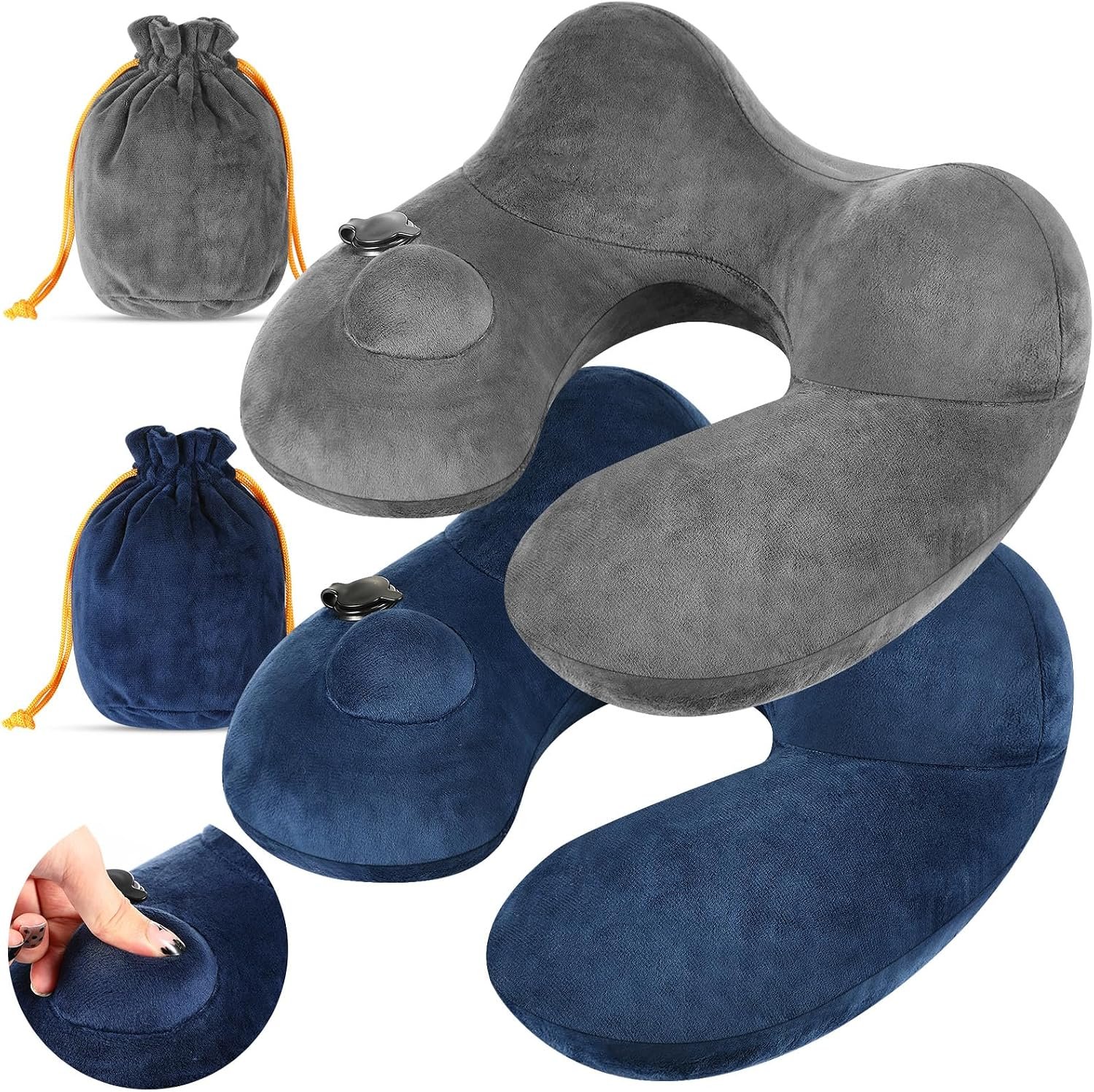 Xtinmee 2pcs Self-Inflatable Pillow with Compact Bag, Gray, Blue