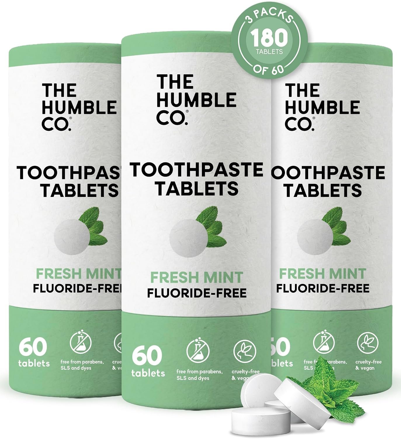The Humble Co. Chewable Toothpaste Tablets, Fluoride-Free – Mint