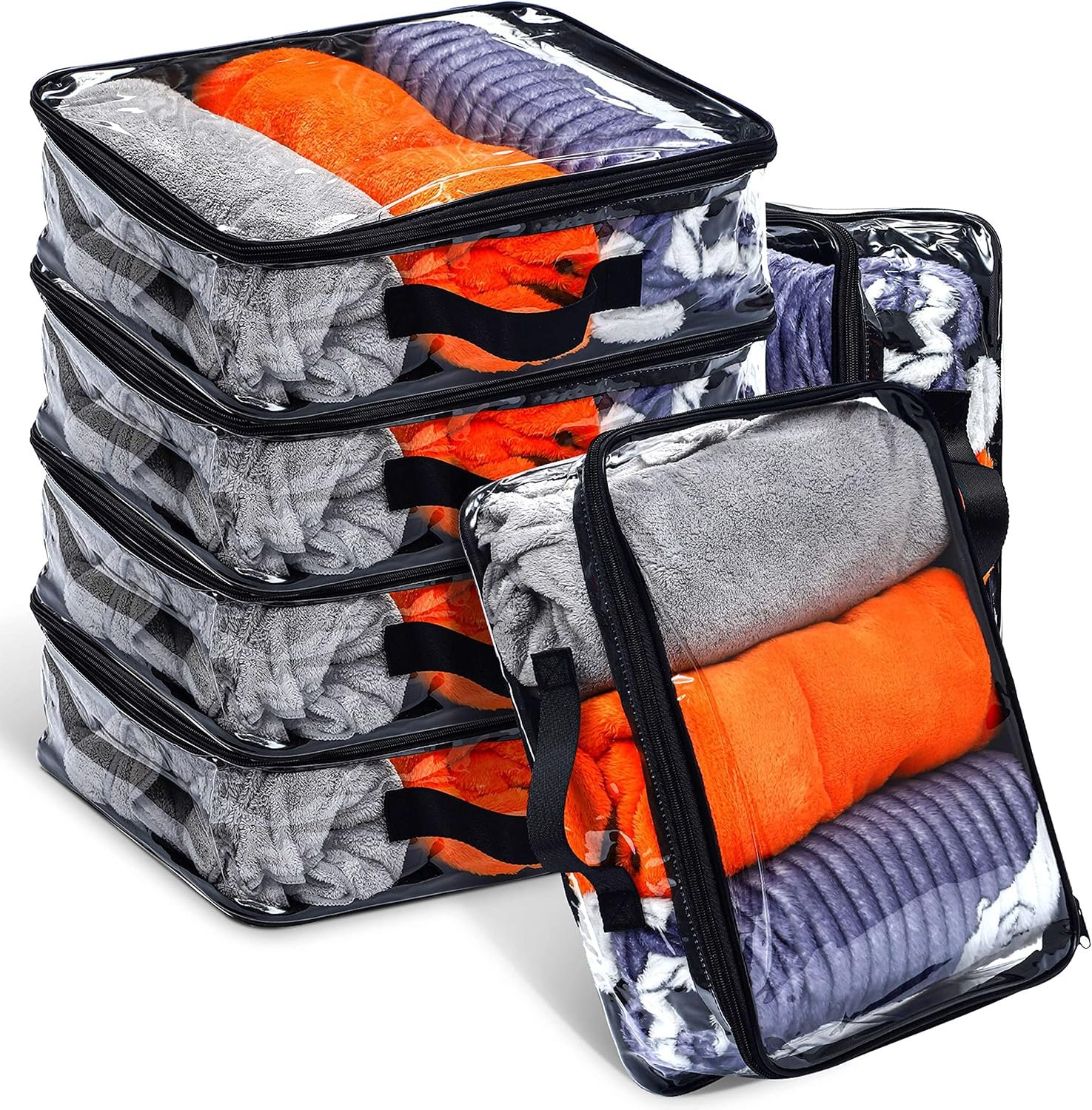 Hillban 6 Pcs Large Clear Travel Packing, Zipper Bag, 11.8×10.2×3.9″, Black