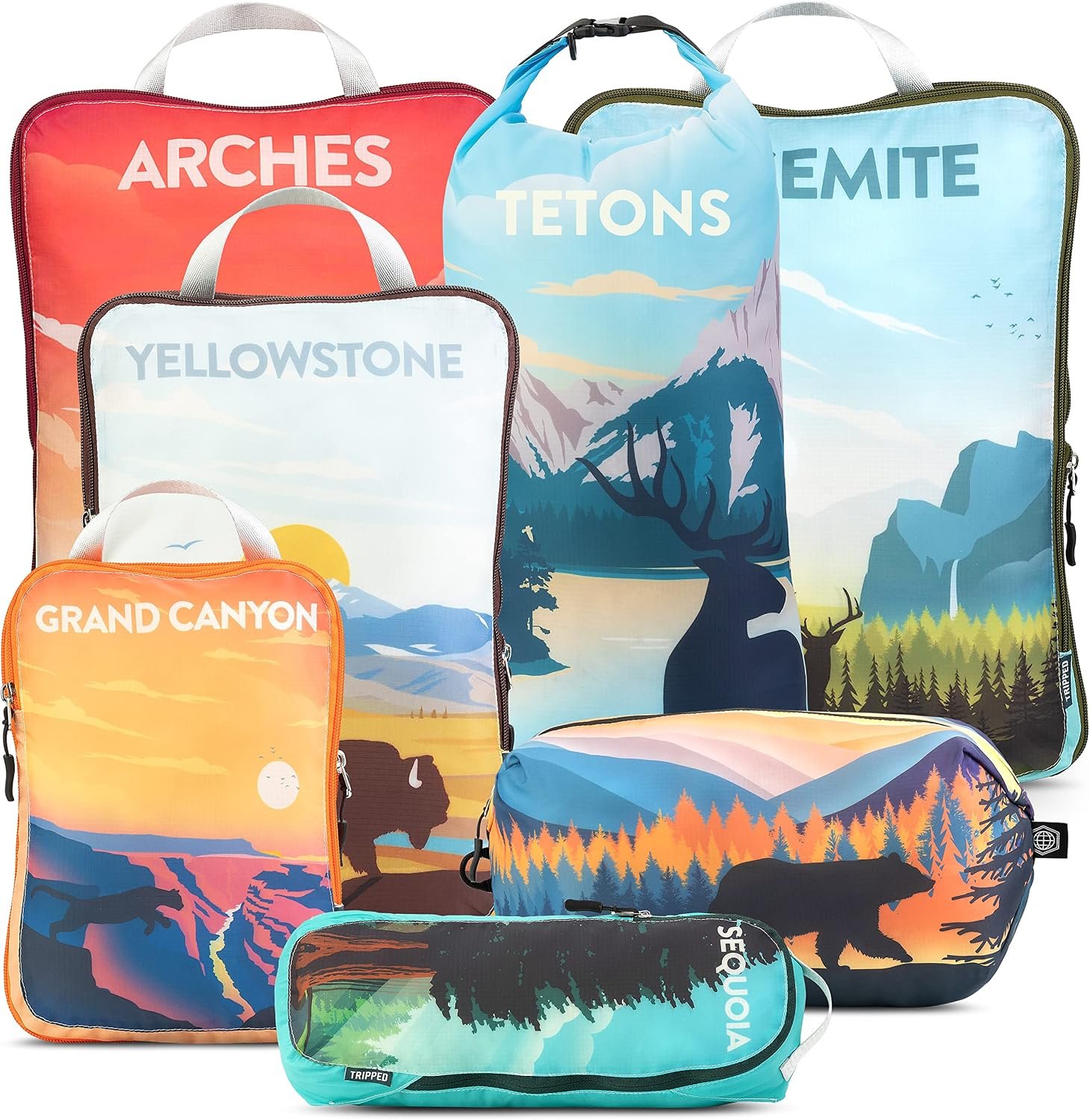 TRIPPED Travel Gear Large Compression Packing Cubes 7-Piece Set for Travel