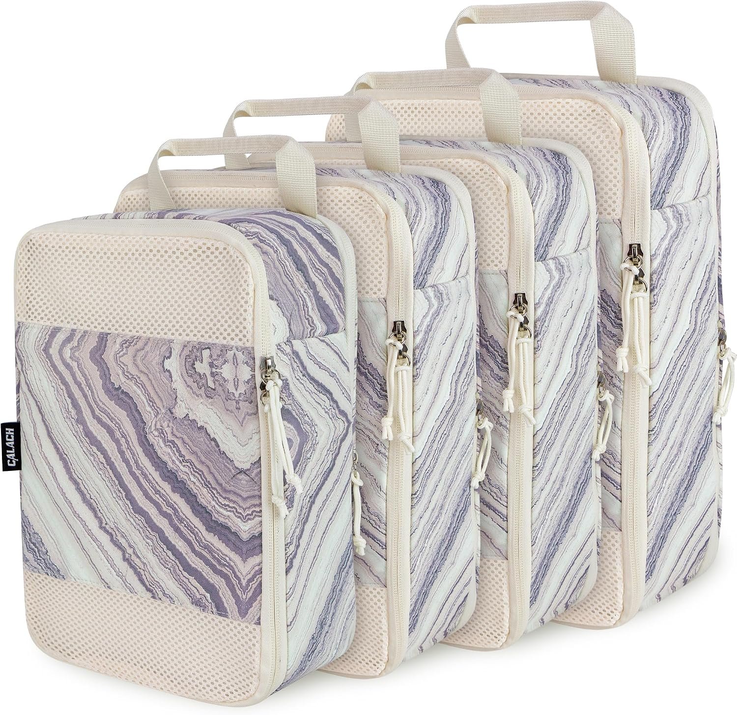 Extra Large Compression Packing Cubes for Carry On, 4 Set Lightweight Travel Packing Organizers with Breathable Mesh, Expandable Compression Cubes for Travel, Marble Pattern